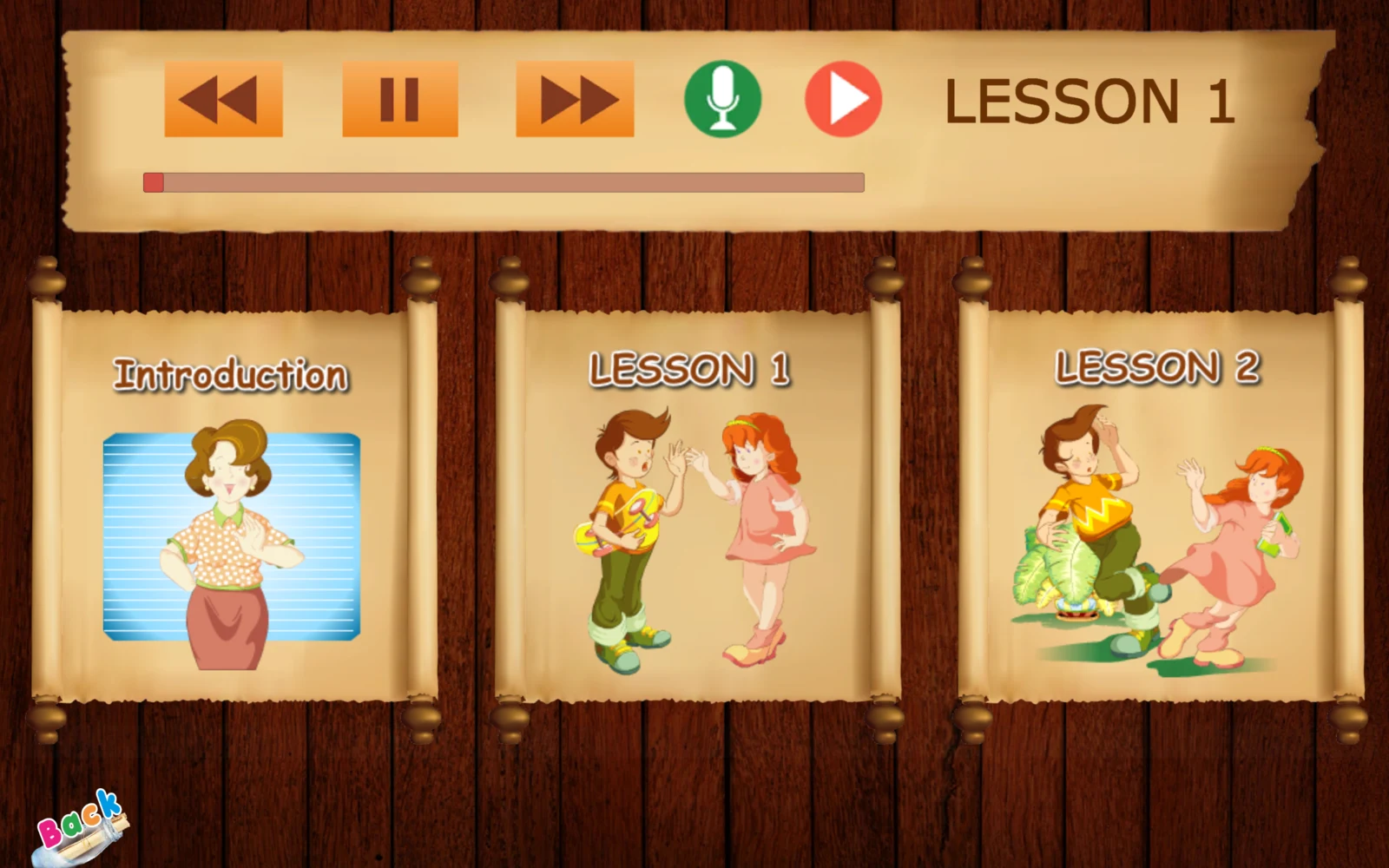 喬登美語會話初級：選課後，上方顯示正在播放的 Lesson。
