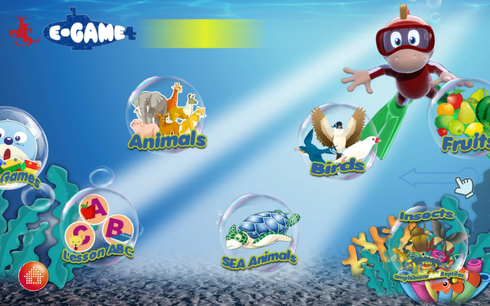 E-GAME 主選單的 Animals 動物泡泡