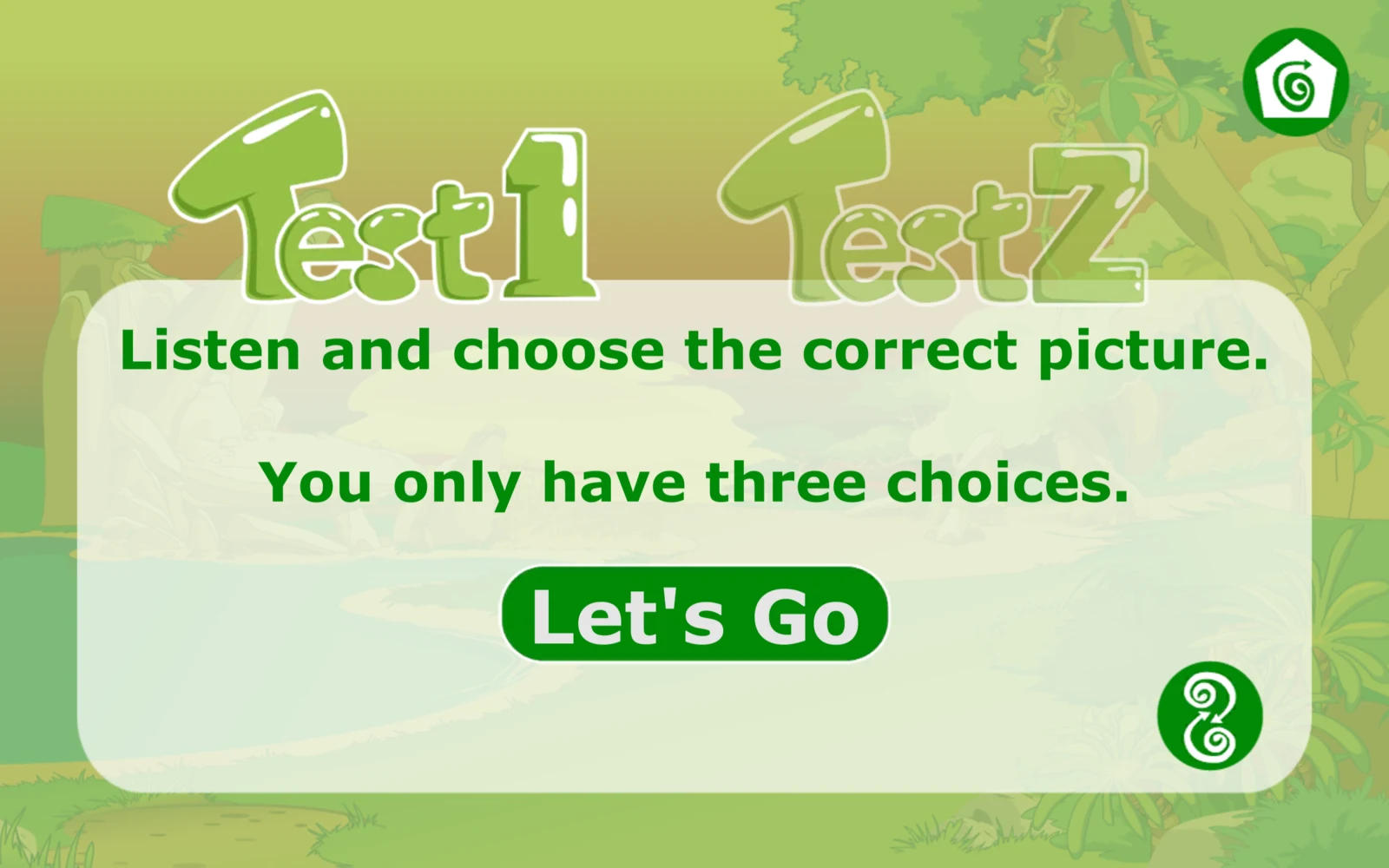 Test1 與 Test2 選擇及 Let’s Go 開始按鈕