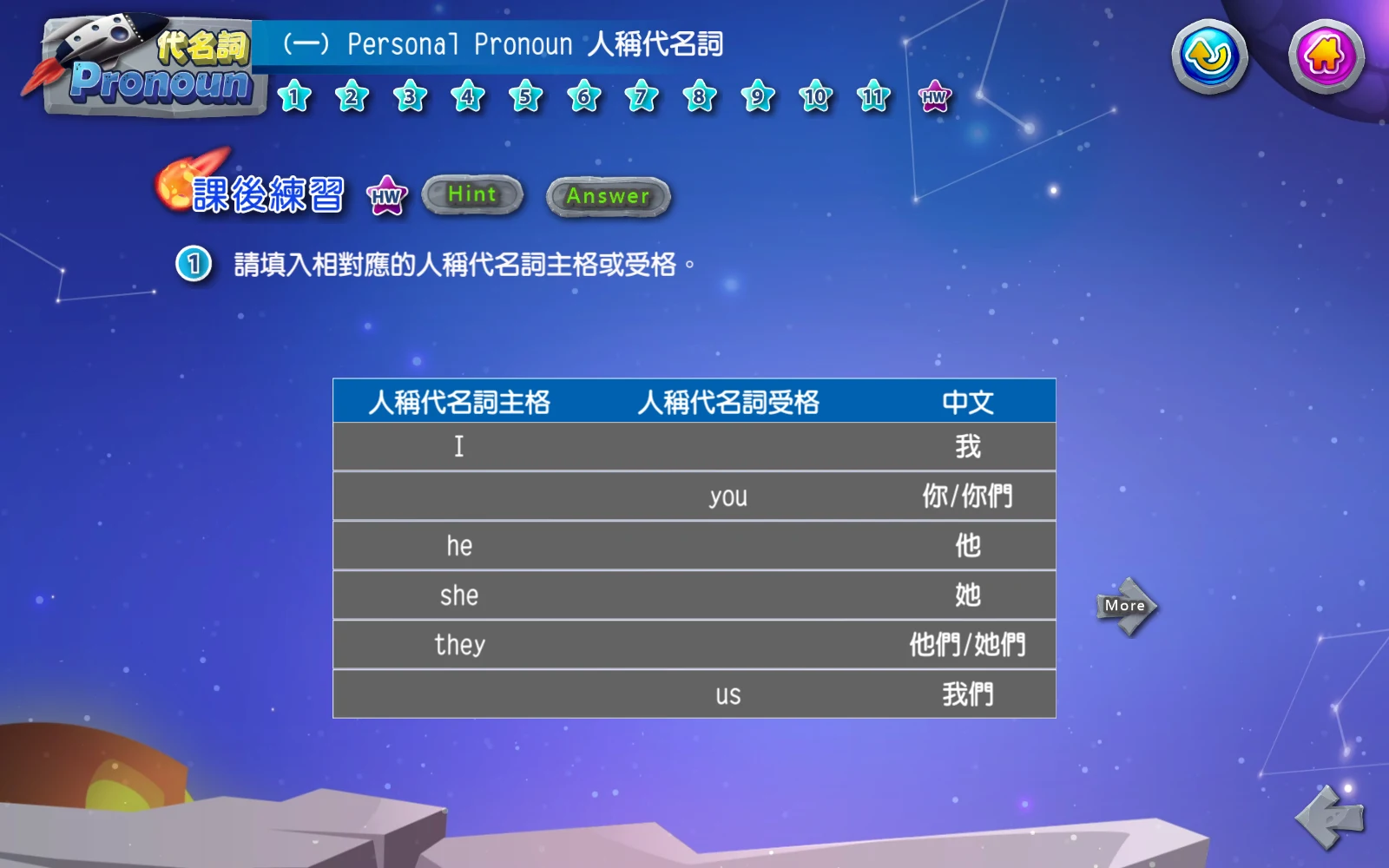 試著填一填：HW 是課後練習的入口。