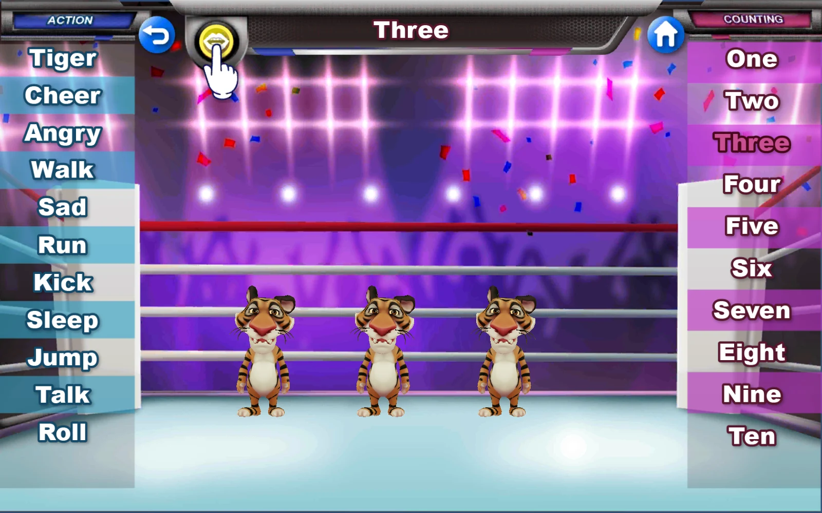 Three 被選中，場景中三隻小老虎
