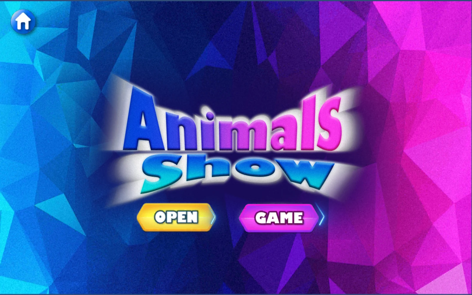 Animals Show 首頁的 OPEN 與 GAME