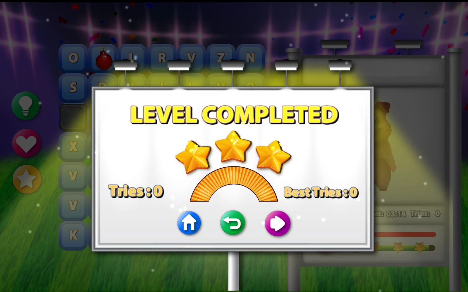 LEVEL COMPLETED 的星星與下一關箭頭