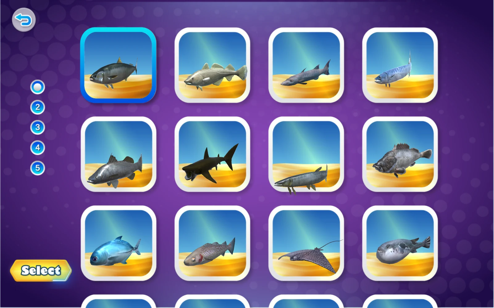 海水魚第一隻圖片出現藍框與 Select 按鈕